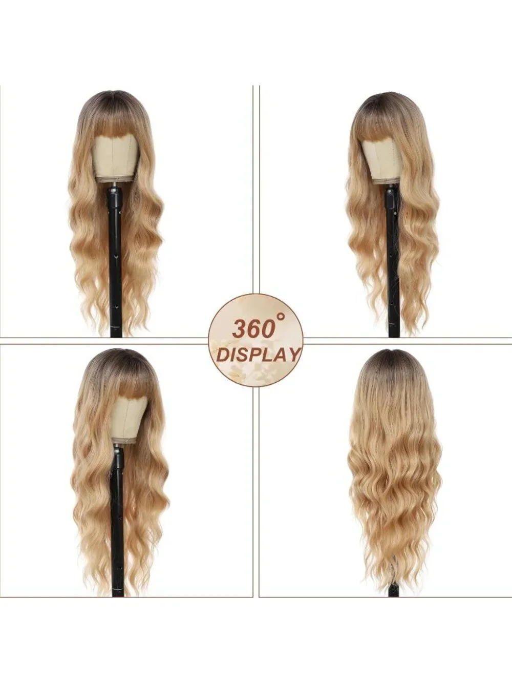 Women's Dark Blonde 26 Inch Natural Looking Heat Resistant Synthetic Wigs Bangs